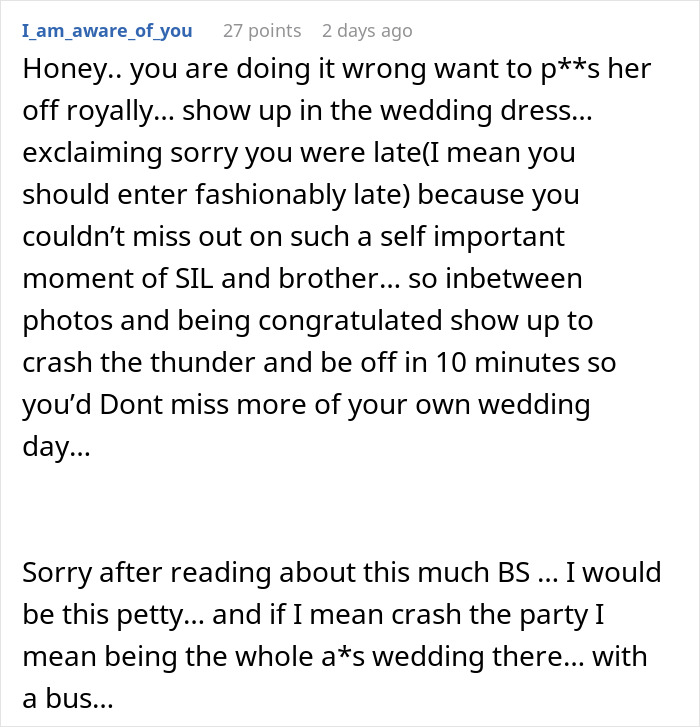 Comment discussing drama caused by the groom&rsquo;s brother at wedding and baby shower on the same day.