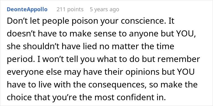 Comment about a guy calling off wedding after fianc&eacute;e keeping secrets, advising to trust your own conscience and choices.