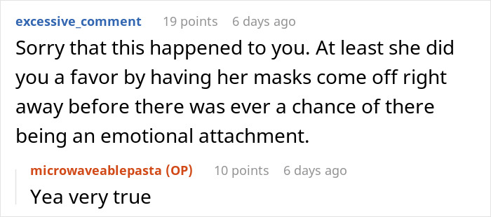Reddit comment thread discussing emotional attachment and a birth mom&rsquo;s DNA claim linked to ATM access frustration.