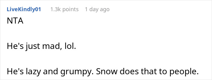 Screenshot of online comment discussing an entitled guy frustrated over snow-free parking spot and neighbor not moving car. Screenshot of online comment discussing an entitled guy frustrated over snow-free parking spot and neighbor not moving car.
