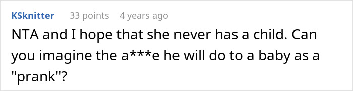 Screenshot of an online comment discussing a groom pranking his brother-in-law’s girlfriend at a wedding and refusing to pay.