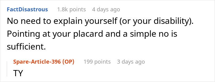Screenshot of a forum comment discussing a person dealing with handicapped spot drama after confrontation.