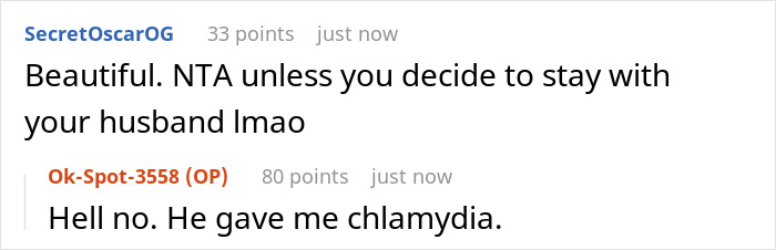 Screenshot of a heated online discussion about a cheating husband, his mom defending him, and in-laws at war.