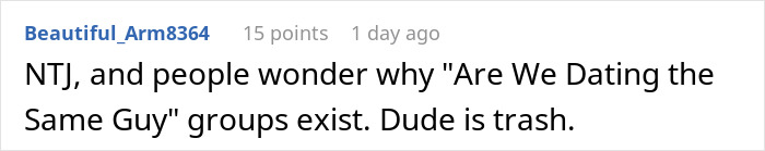 Screenshot of a comment criticizing a man for faking an emergency on a first date and being called out online.