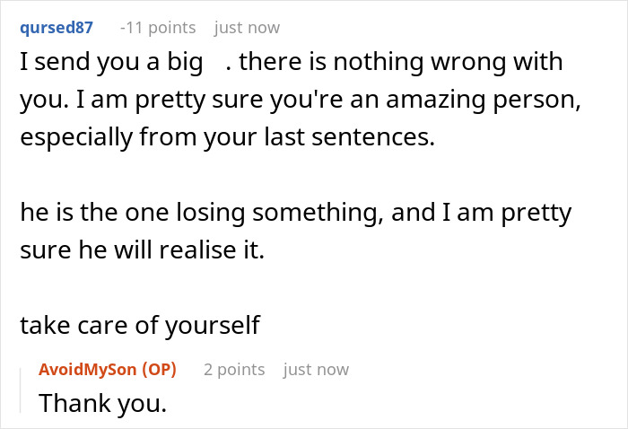 Comment exchange about boyfriend breakup and new grandma drama offering support and reassurance to the original poster.