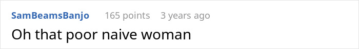Text comment saying oh that poor naive woman in a casual online forum post about long hairs shower suspicious husband topic.