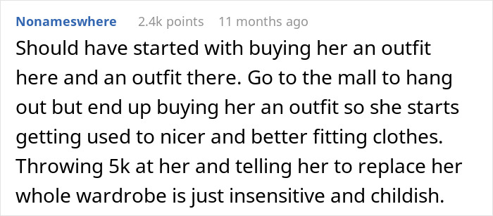 Comment about a man feeling embarrassed by girlfriend&rsquo;s style and how it triggers her childhood trauma.