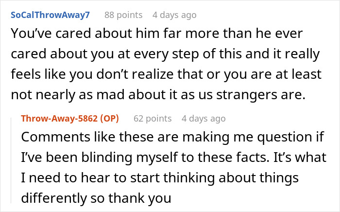 Reddit user discussing a man in a poly relationship with a depressed wife expressing emotional struggle and perspective shift.