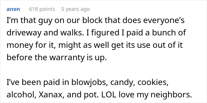 Man with snowblower clearing snow from driveway, making sure mean neighbor&rsquo;s driveway is the only one snowed in.