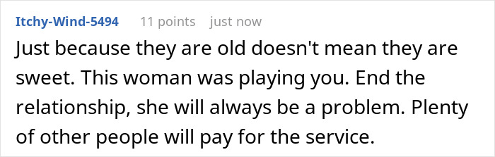 Comment discussing ending a relationship and mentioning others will pay for neighbor dog walking pay in deserts.