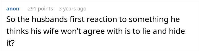 Comment text on a social media post about a suspicious husband&rsquo;s reaction to his wife refusing to agree.