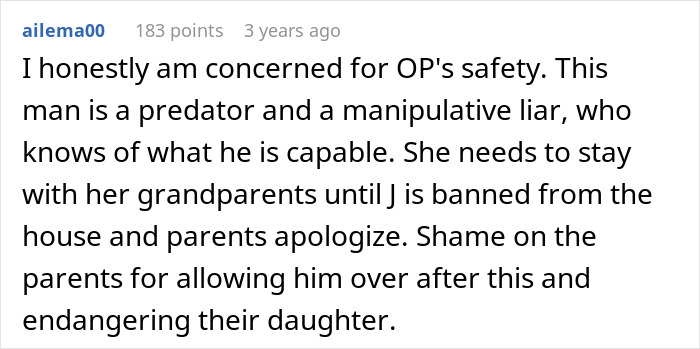 Comment warning of a manipulative man endangering a younger sister, urging family intervention and protection.