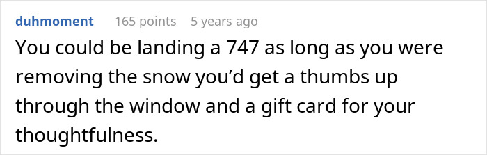 Man using snowblower to clear snow, making sure mean neighbor&rsquo;s driveway remains snowed in during winter.