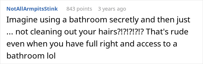 Comment from user NotAllArmpitsStink about long hairs left in a shower causing suspicion from a husband.