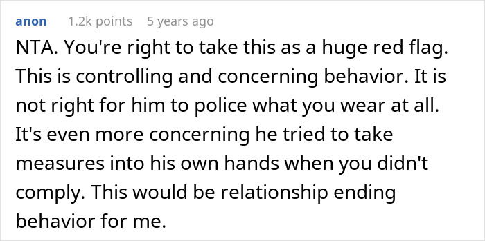Comment discussing controlling behavior of boyfriend over woman's fun sock collection as a relationship red flag and concern.