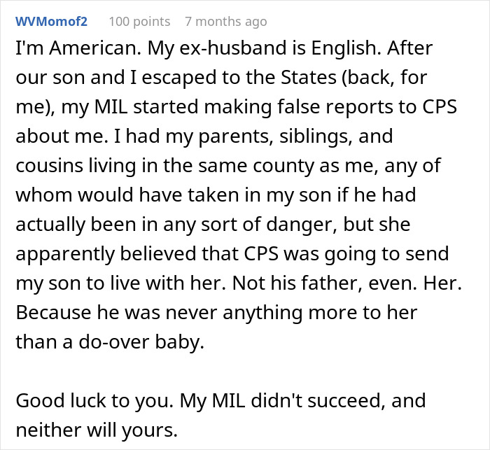 Comment discussing MIL and FIL reporting to CPS after granddaughter reveals she is a lesbian, illustrating family conflict and lifestyle issues.