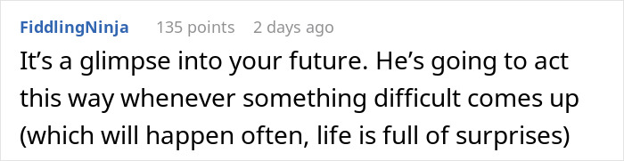 Comment discussing future behavior during difficult times, reflecting on life's frequent surprises and challenges.