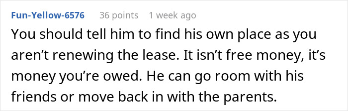 Screenshot of a Reddit comment about rent payment and lease renewal seen by a guy as veteran bro&rsquo;s pay increases.