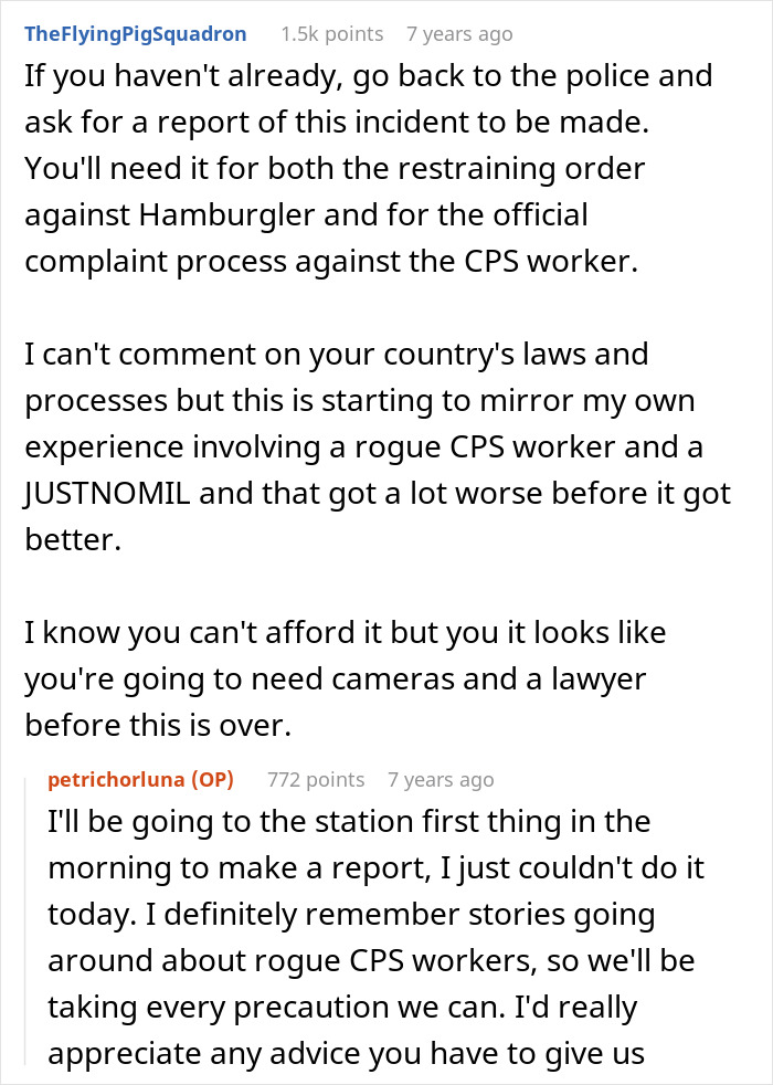 Reddit user advises on handling rogue CPS worker and Hamburglar step-mom suspected of stealing family's food.