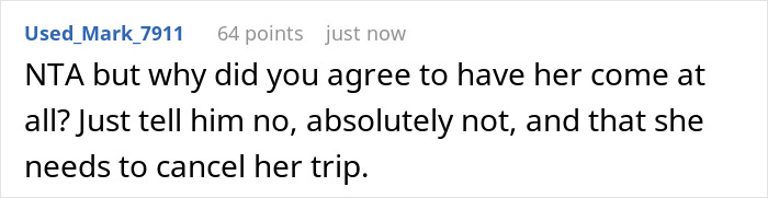 Comment text discussing a lazy hubby inviting mom to help with chores, while the wife goes on strike.