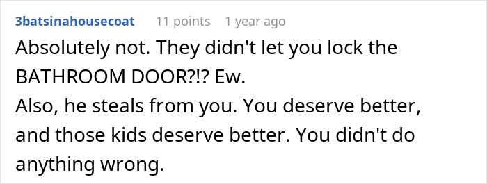 Screenshot of a Reddit comment discussing a***e and mistreatment from a step-father in a troubled family situation.