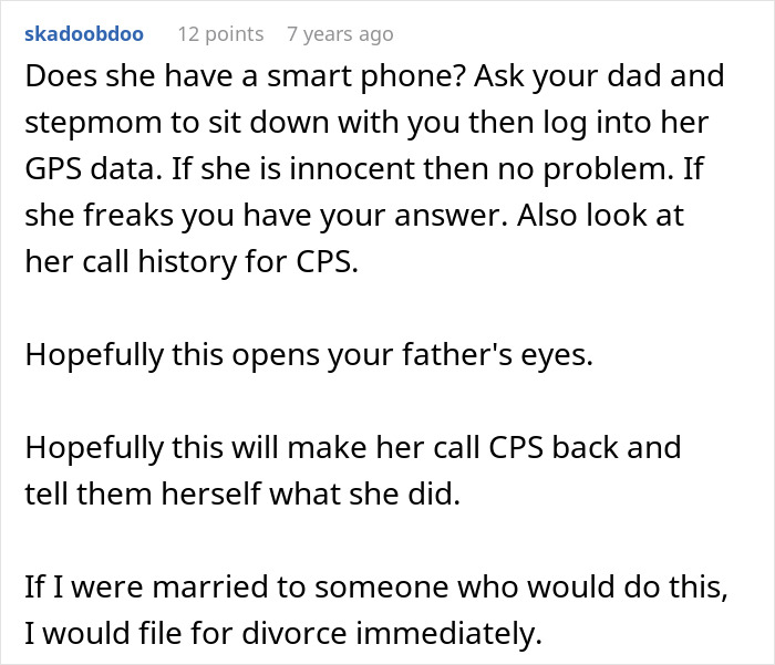 User comment discussing suspicions about step-mom stealing food and mentioning CPS involvement, related to couple suspects.