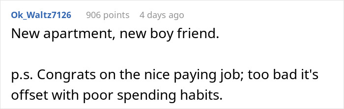 Screenshot of a social media comment discussing boyfriend giving girlfriend time to fix finances before marriage decision.