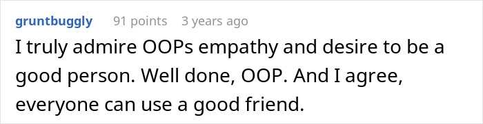 Comment on Reddit expressing admiration for empathy and friendship related to man fired over crude drawing story.