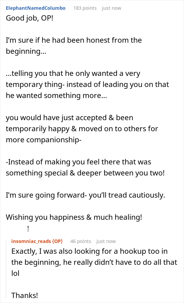 Reddit conversation showing relationship advice discussing ghoster relationship messages and feelings of revenge in text format.