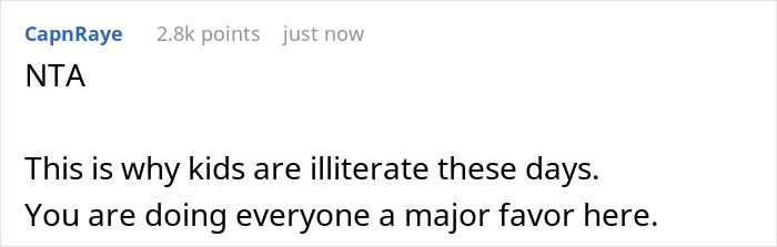 Screenshot of an online comment defending grandma for teaching grandkid to read and mentioning free childcare perks.