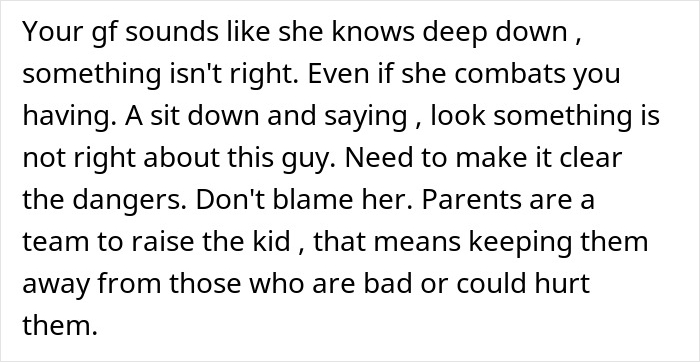 Text discussing concerns about a friend's behavior and the importance of protecting a baby with autism.