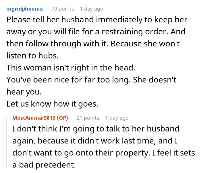Man stressed and paranoid trying to avoid unhinged neighbor who won’t leave him alone near his home.