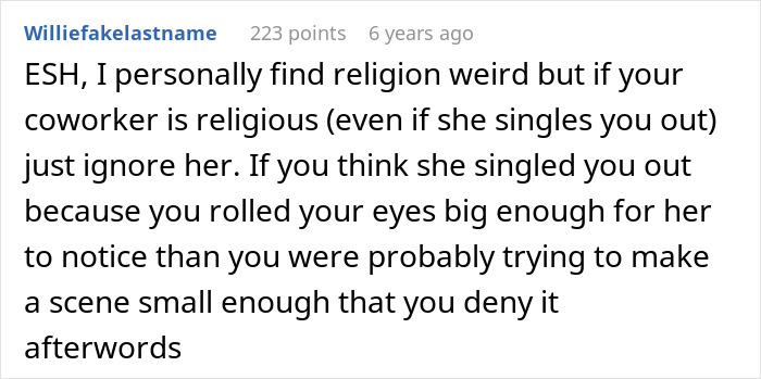 User comment on a coworker&rsquo;s religious preaching during meetings, questioning HR&rsquo;s role in handling holy drama.