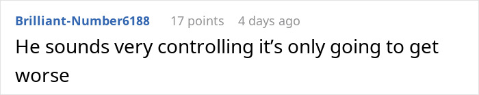 Comment discussing a controlling boyfriend giving his girlfriend up to a year to fix finances or he won&rsquo;t marry her.