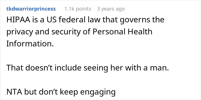 Text discussing HIPAA law and privacy, with a comment about a nurse stressed over her mother-in-law on a secret date.