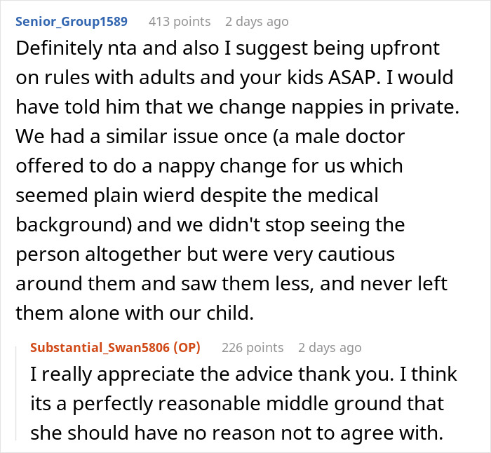 Online discussion about parenting, autism, and setting boundaries to protect a baby from uncomfortable situations.