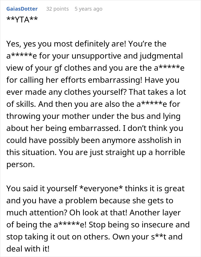 Online comment criticizes man who wants girlfriend to stop dressing like Ms. Frizzle, highlighting a brutal reality check.