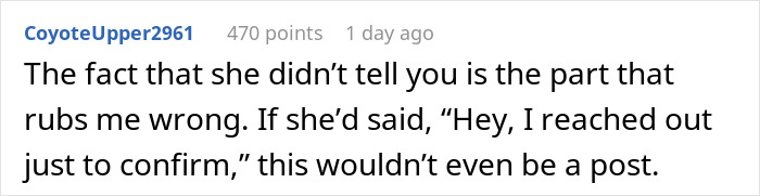 Text comment about a woman secretly contacting caterers at a friend's wedding due to dissatisfaction with a vegetarian meal. Text comment about a woman secretly contacting caterers at a friend's wedding due to dissatisfaction with a vegetarian meal.