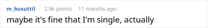Screenshot of a social media comment about being single, related to husband best friend cheating topic.