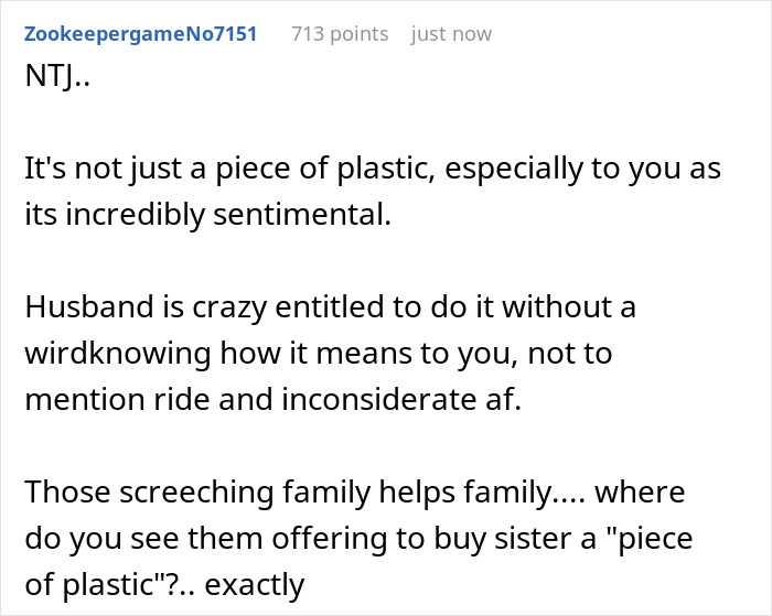 Commenter expressing shock over husband gifting stroller to sister without discussing with mom-to-be.