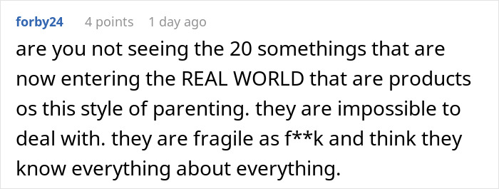 Comment on a forum discussing consequences of no consequences parenting and its effects on sibling and family dynamics.