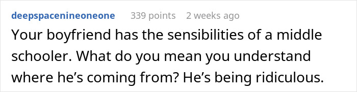 Comment criticizing boyfriend's reaction to girlfriend doing maid of honor duties, revealing his true face at a wedding.