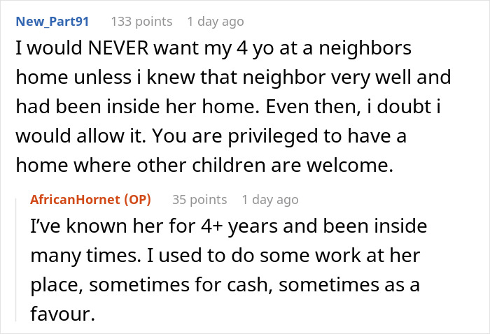Screenshot of a Reddit conversation about a shameless mom who won&rsquo;t host playdates due to messiness but expects neighbor&rsquo;s door to stay open.