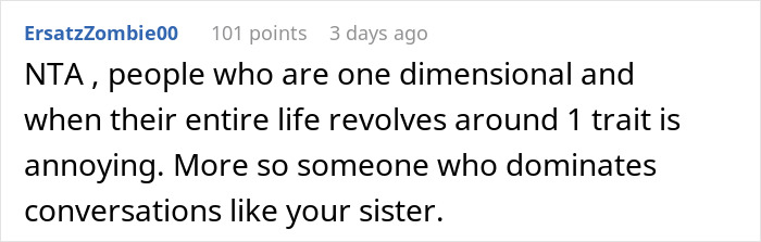 Screenshot of a Reddit comment discussing a mom dominating conversations and mentioning her kids repeatedly.