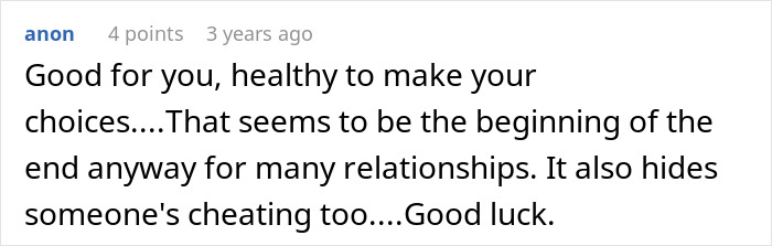 Screenshot of a user comment discussing the impact of suggesting an open relationship on relationship trust and possible cheating.