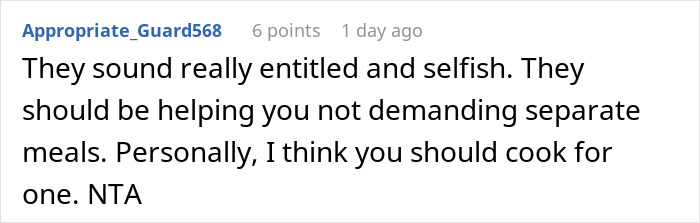 Family Demands Woman Make Separate Meals For Them: "Don't Want To Eat What My Doctor Told Me"