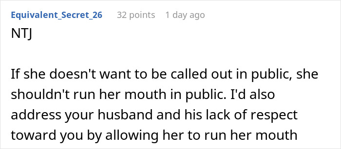 Text comment about woman making MIL cry after public shaming, highlighting disrespect and public confrontation.