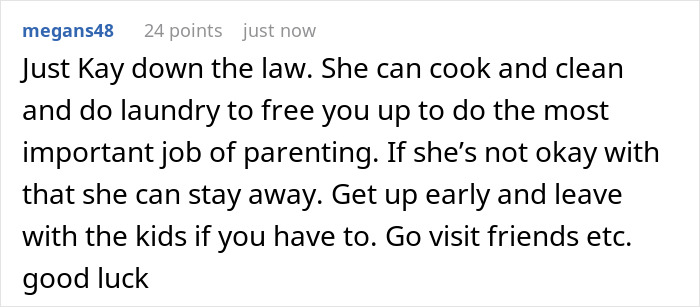 Comment from user megans48 advising on parenting and household chores while addressing lazy hubby and wife chores strike situation.
