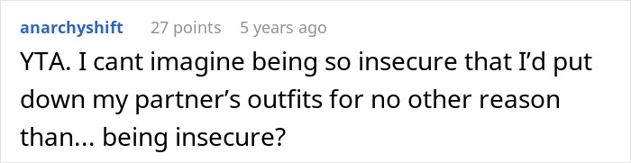 Screenshot of an online comment criticizing a man who wants his girlfriend to stop dressing like Ms. Frizzle.