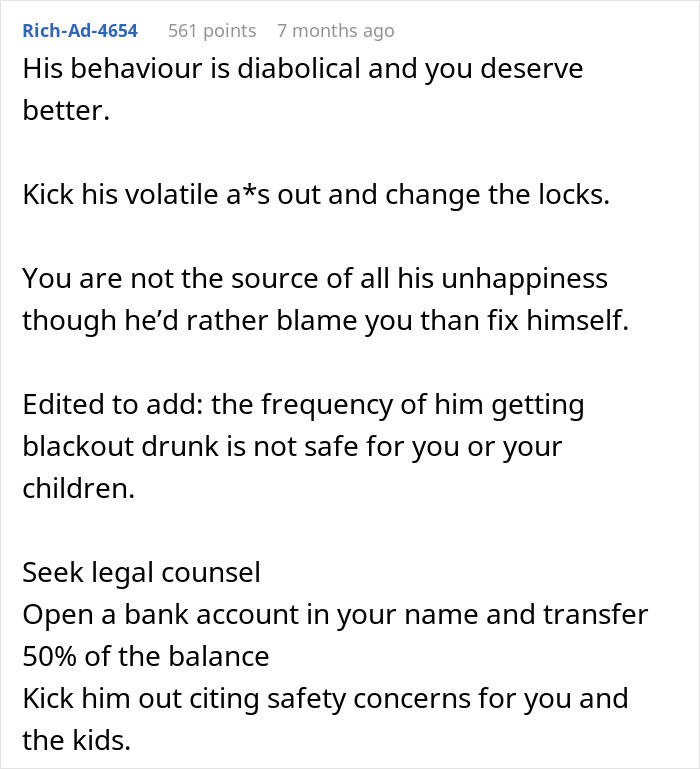 Commenter advises woman dealing with husband who keeps leaving and coming back to prioritize safety and seek legal help.